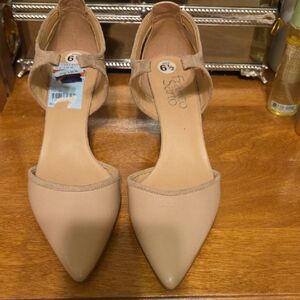 Franco Sarto Beige Pointed-Toe D'Orsay Ankle-Strap Pumps